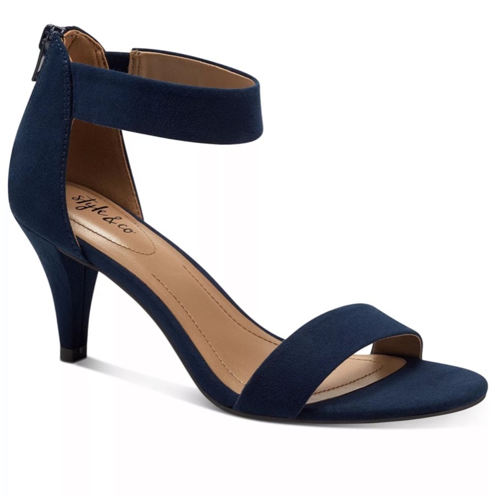 Style & Co Paycee Dress Sandals Heels Navy Blue Suede Sz 7
